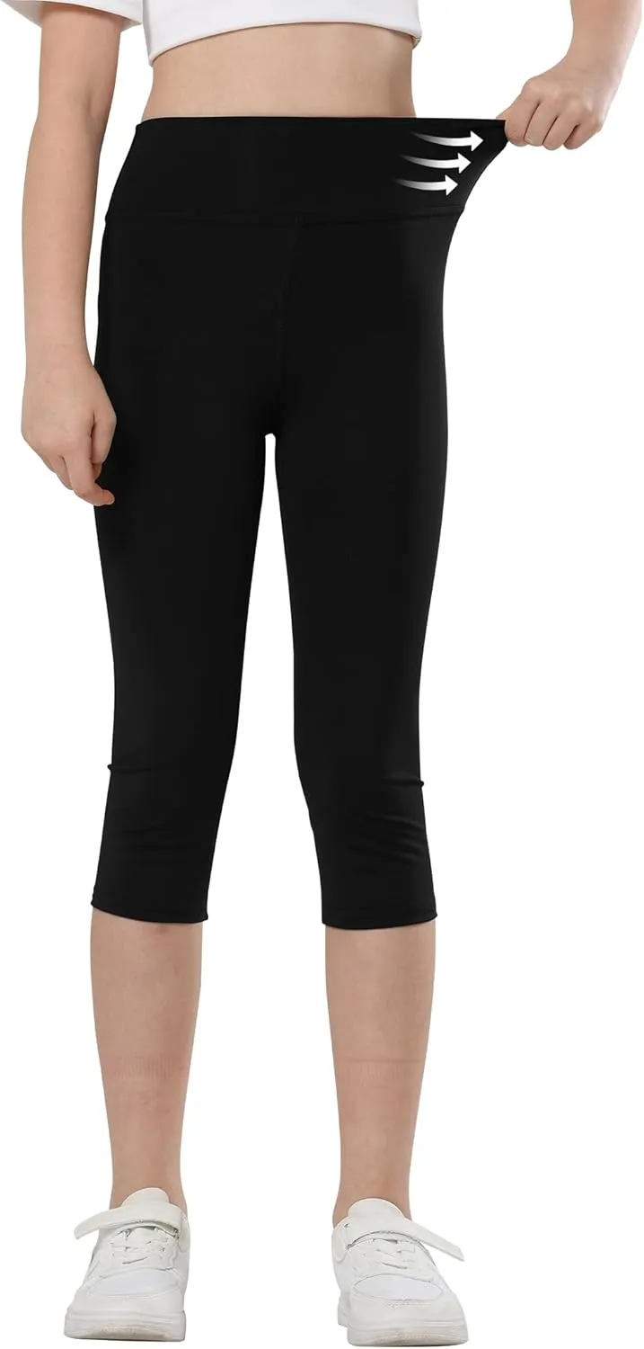 Gnainach Girls Capri Leggings High Waisted Compression Pants Stretch Active Yoga Tights for Kids Teen Workout Running