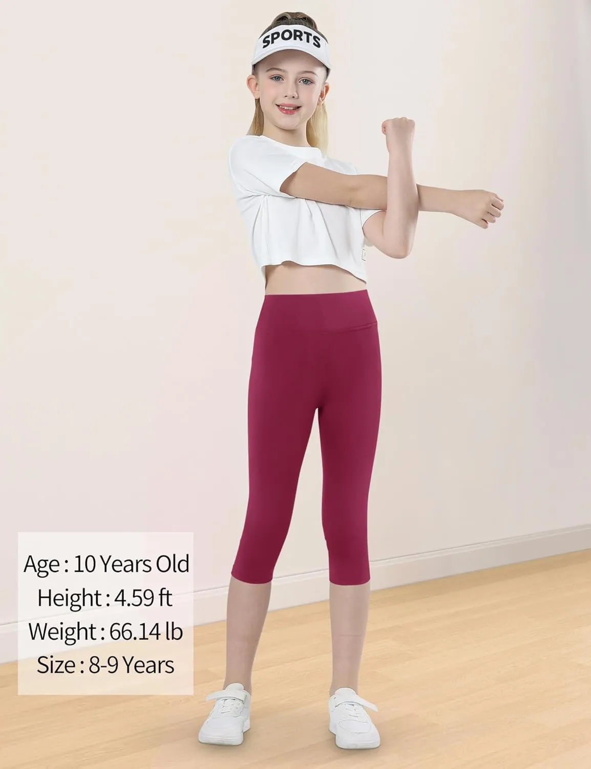 Gnainach Girls Capri Leggings High Waisted Compression Pants Stretch Active Yoga Tights for Kids Teen Workout Running