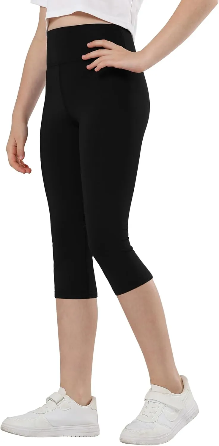 Gnainach Girls Capri Leggings High Waisted Compression Pants Stretch Active Yoga Tights for Kids Teen Workout Running