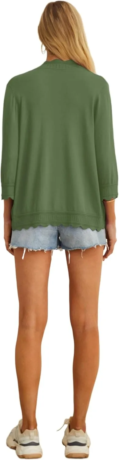 GRECERELLE Women's 3/4 Sleeve Summer Cardigan Lightweight Casual Open-Front Cropped Shrug Sweaters for Women