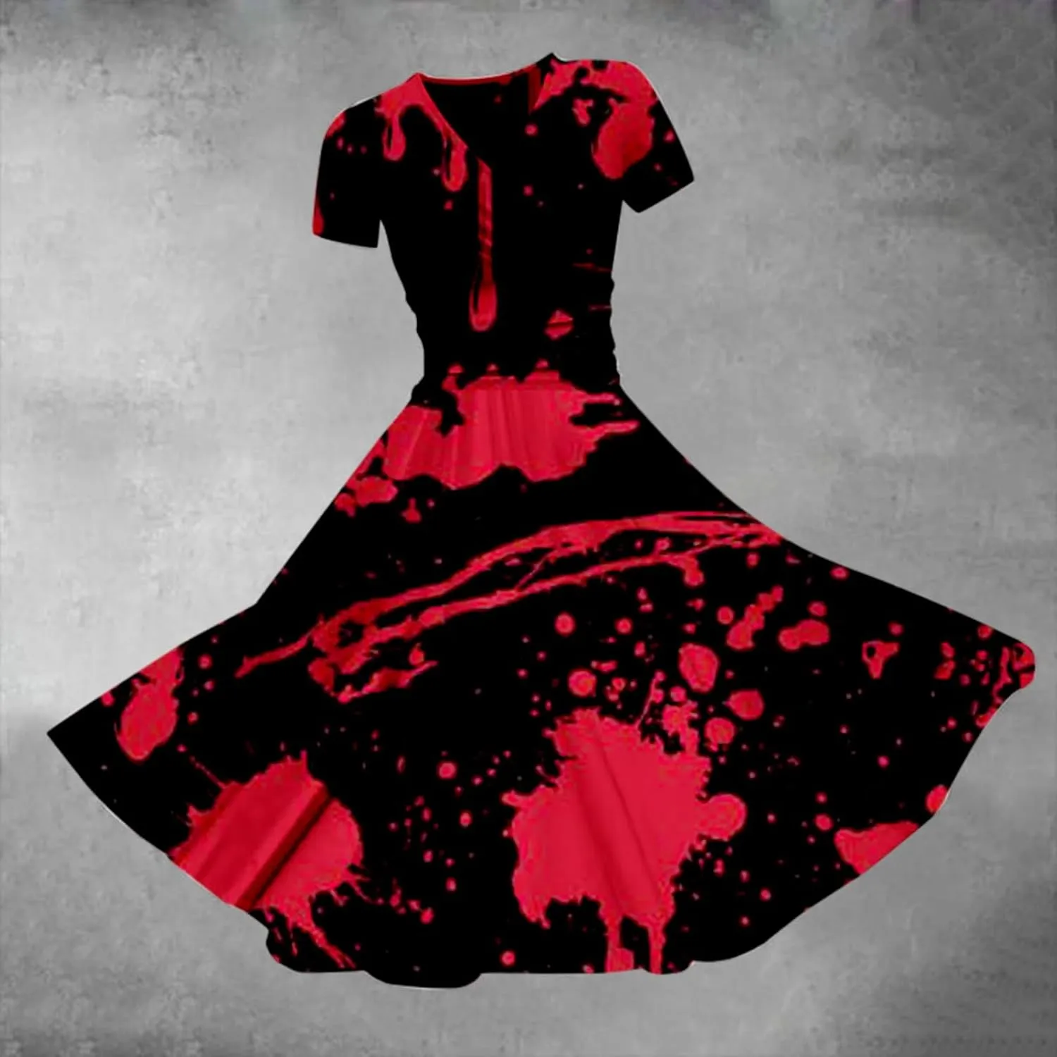 Halloween Dresses for Women Plus Size Bloody Print Short Sleeve V Neck Midi A-Line Horror Party Dress Costumes 2024
