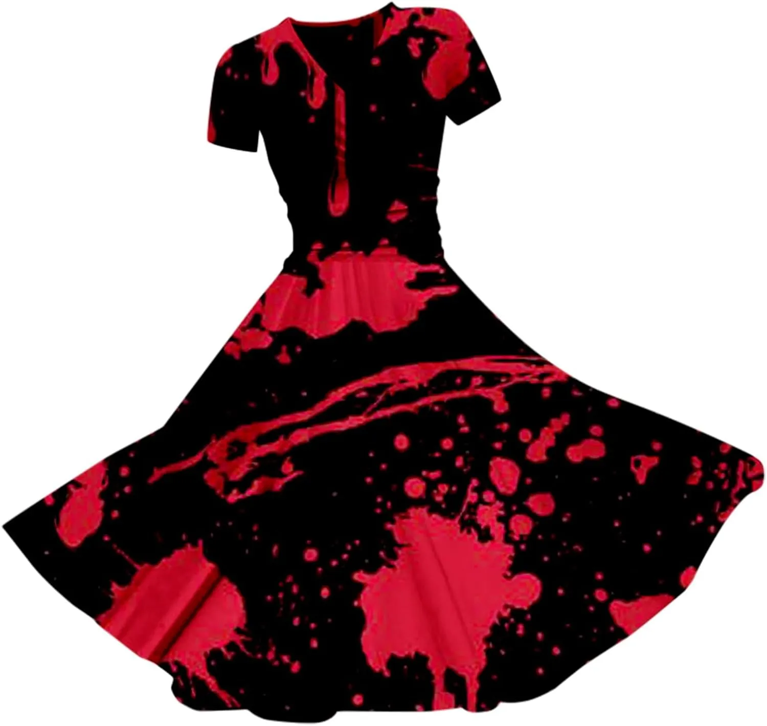 Halloween Dresses for Women Plus Size Bloody Print Short Sleeve V Neck Midi A-Line Horror Party Dress Costumes 2024