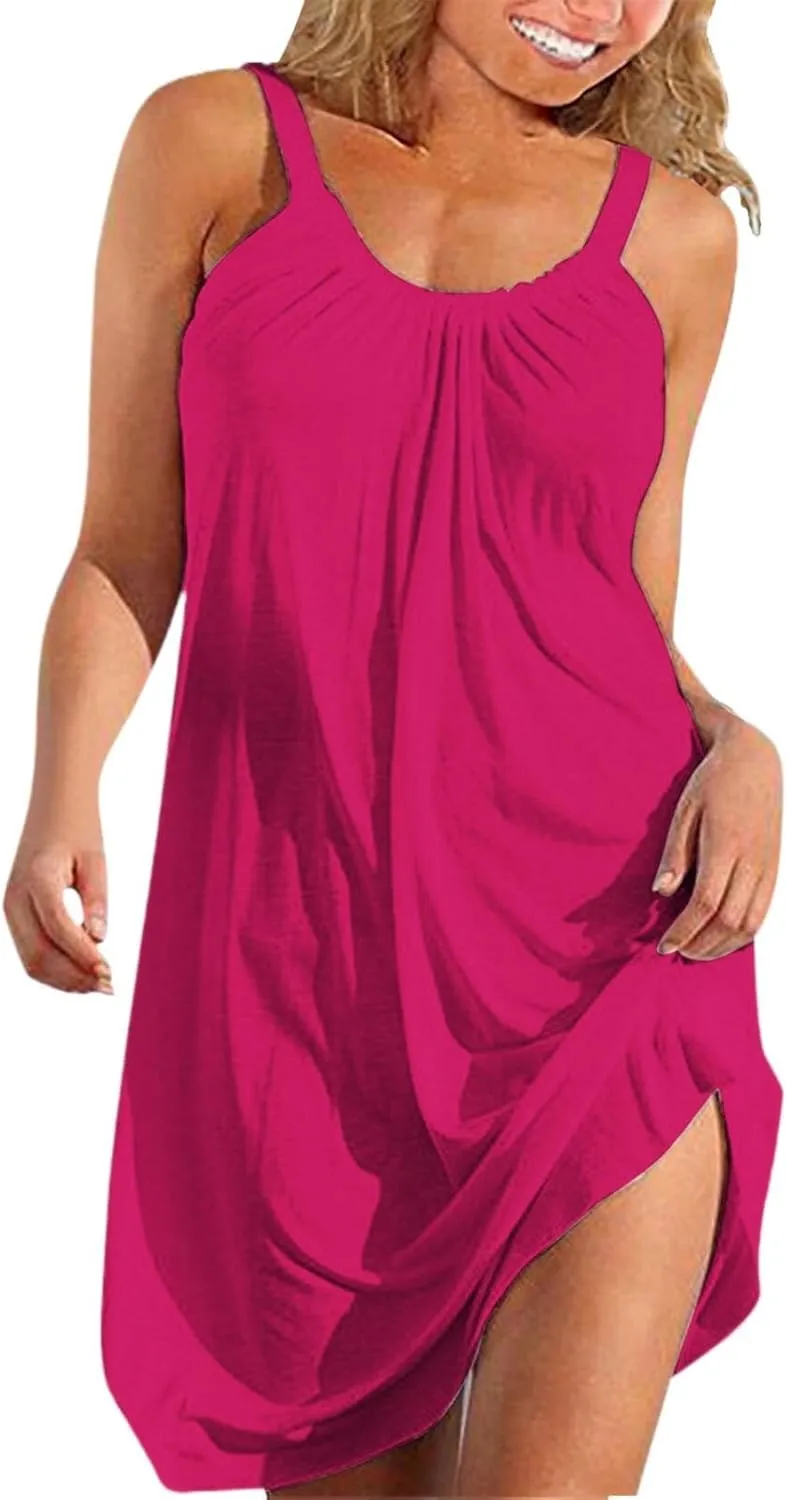 Hawaiian Dresses for Women 2025 Trendy Sleeveless Vacation Mini Dress Plus Size Casual Summer Boho Beach Sundresses