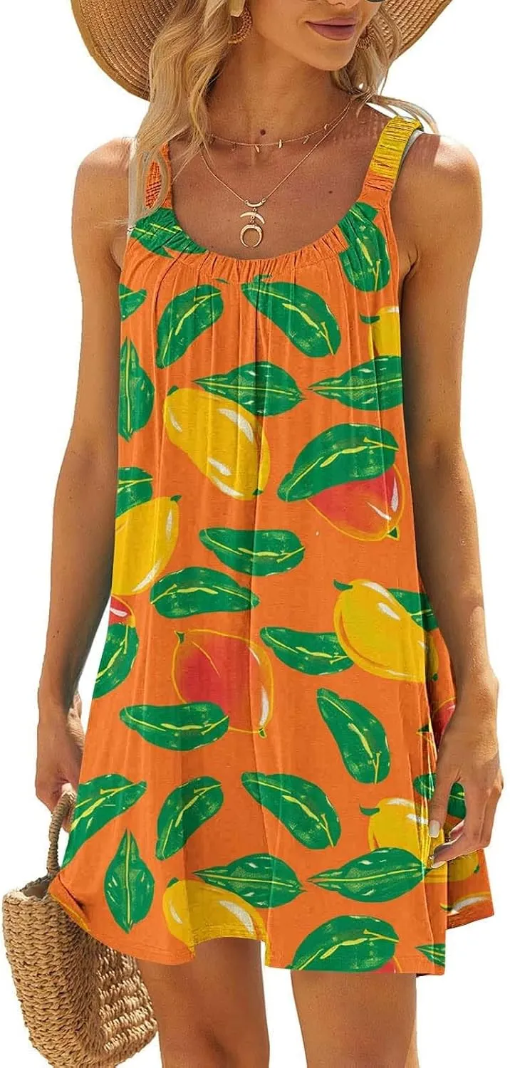Hawaiian Dresses for Women Summer Floral Sleeveless Mini Dress Casual Swing Beach Cover Ups Vacation Tank Sundress