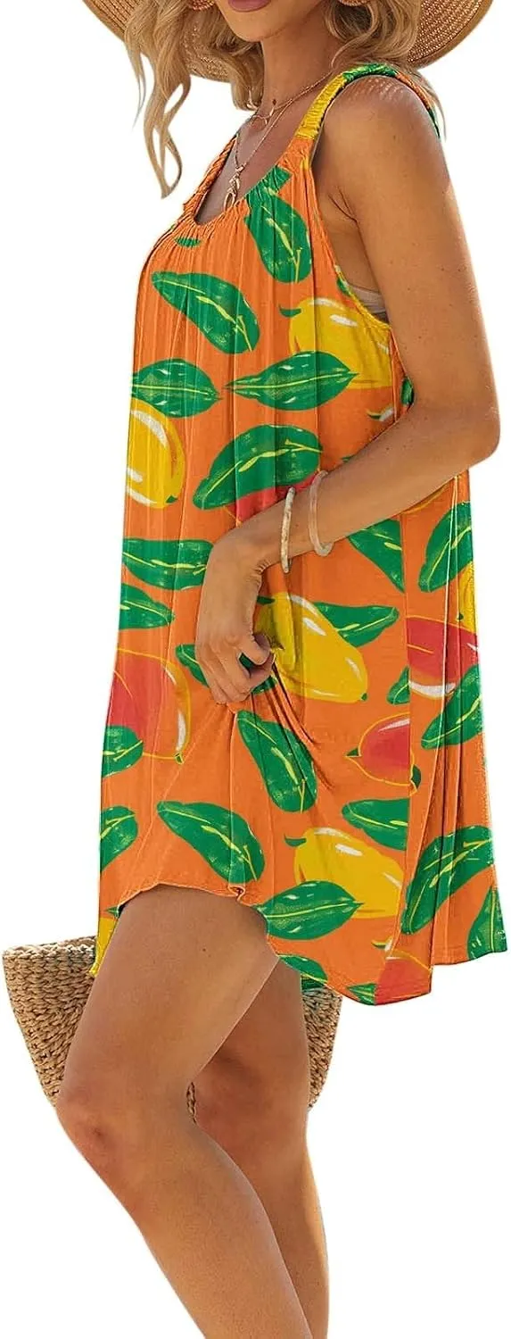 Hawaiian Dresses for Women Summer Floral Sleeveless Mini Dress Casual Swing Beach Cover Ups Vacation Tank Sundress