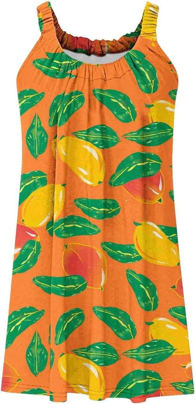 Hawaiian Dresses for Women Summer Floral Sleeveless Mini Dress Casual Swing Beach Cover Ups Vacation Tank Sundress