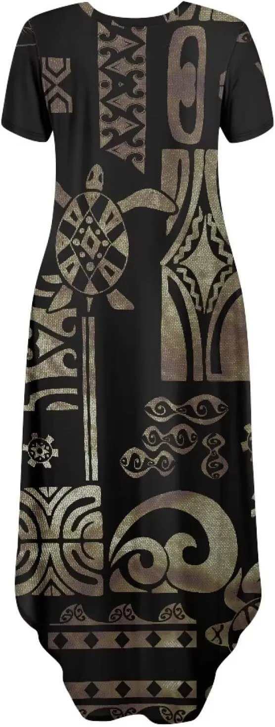 Hawaiian Mumu Dresses for Women with Pockets Short Sleeve Summer Dresses Boho Plus Size Dresses for Women