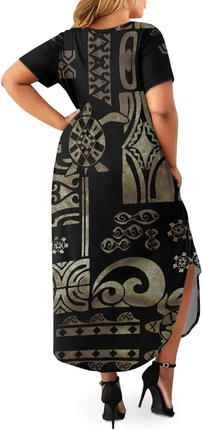 Hawaiian Mumu Dresses for Women with Pockets Short Sleeve Summer Dresses Boho Plus Size Dresses for Women