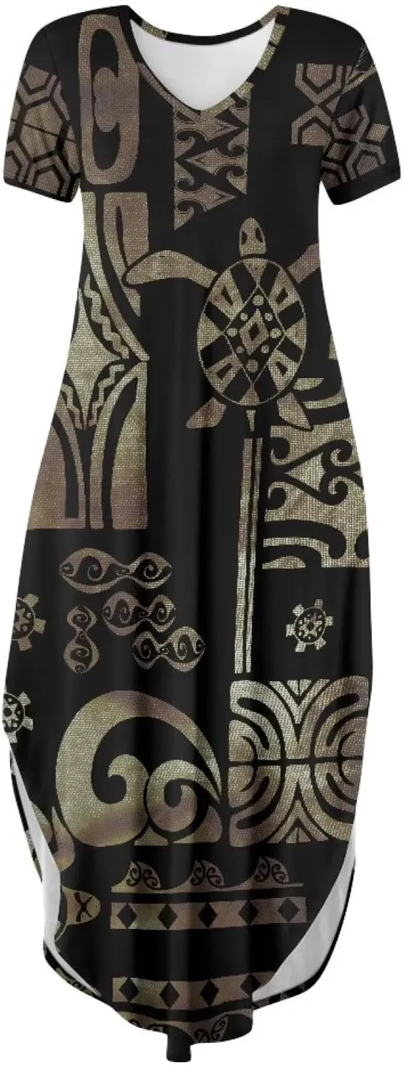 Hawaiian Mumu Dresses for Women with Pockets Short Sleeve Summer Dresses Boho Plus Size Dresses for Women