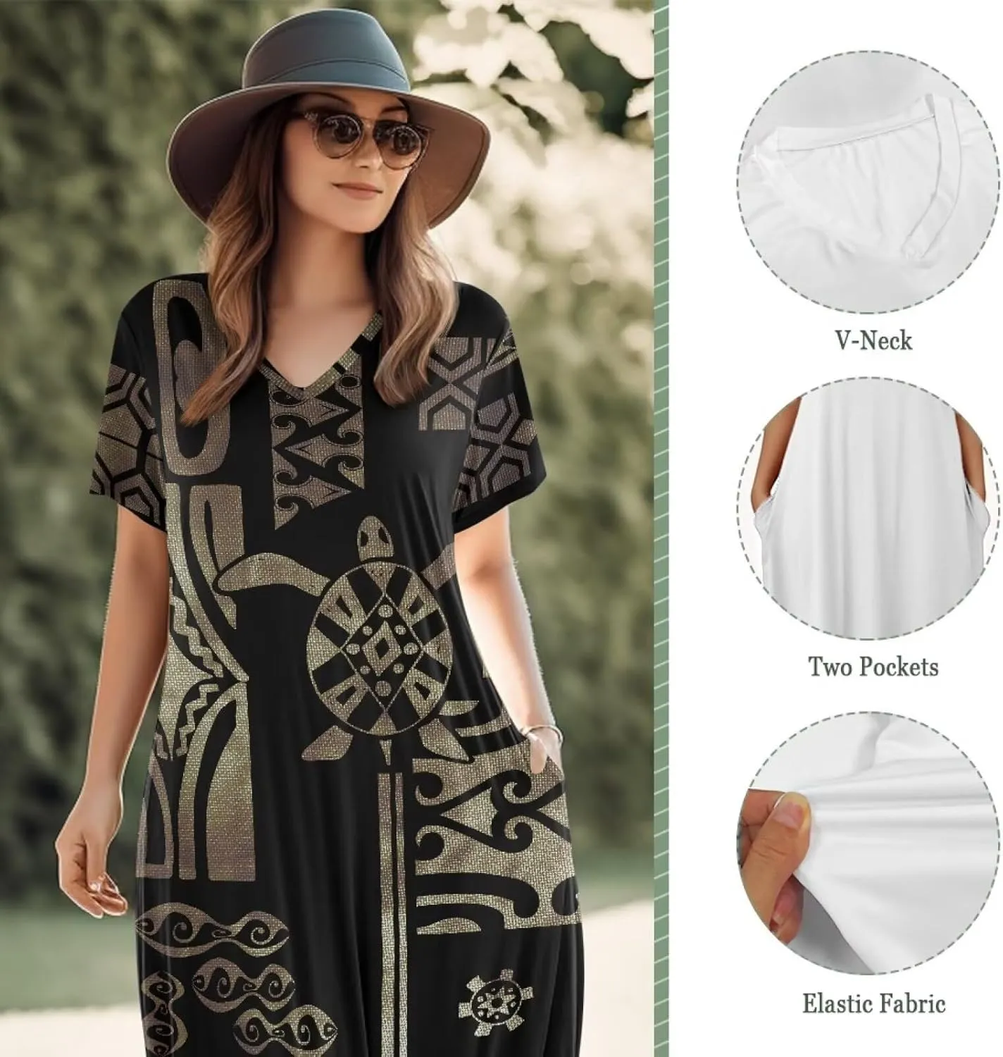 Hawaiian Mumu Dresses for Women with Pockets Short Sleeve Summer Dresses Boho Plus Size Dresses for Women