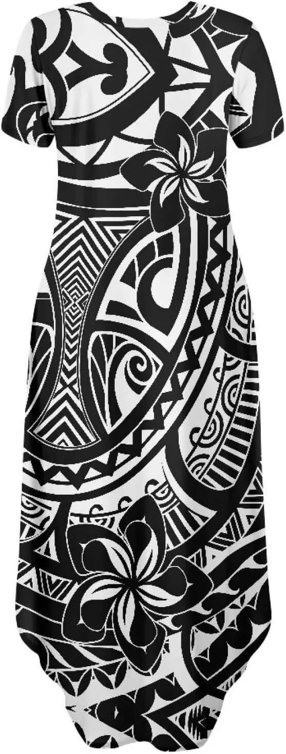 Hawaiian Mumu Dresses for Women with Pockets Short Sleeve Summer Dresses Boho Plus Size Dresses for Women