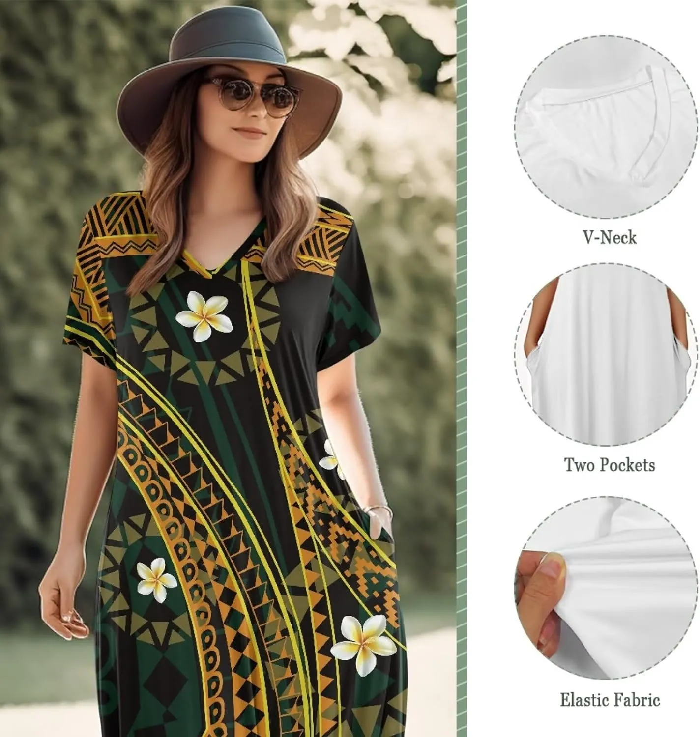 Hawaiian Mumu Dresses for Women with Pockets Short Sleeve Summer Dresses Boho Plus Size Dresses for Women