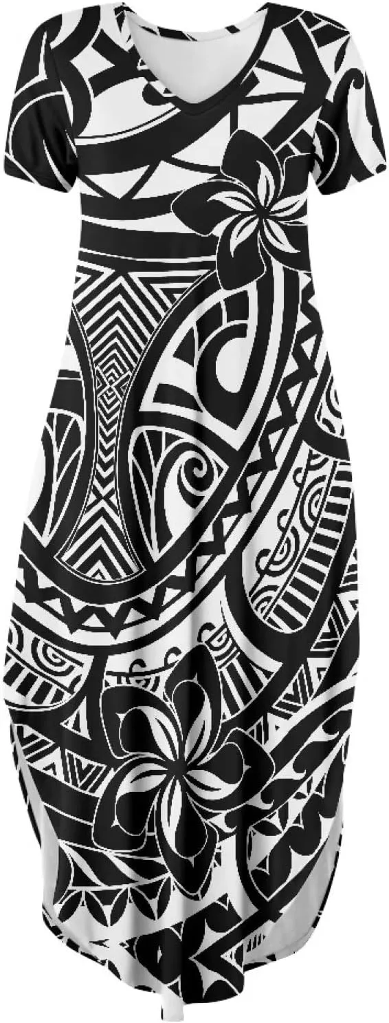 Hawaiian Mumu Dresses for Women with Pockets Short Sleeve Summer Dresses Boho Plus Size Dresses for Women