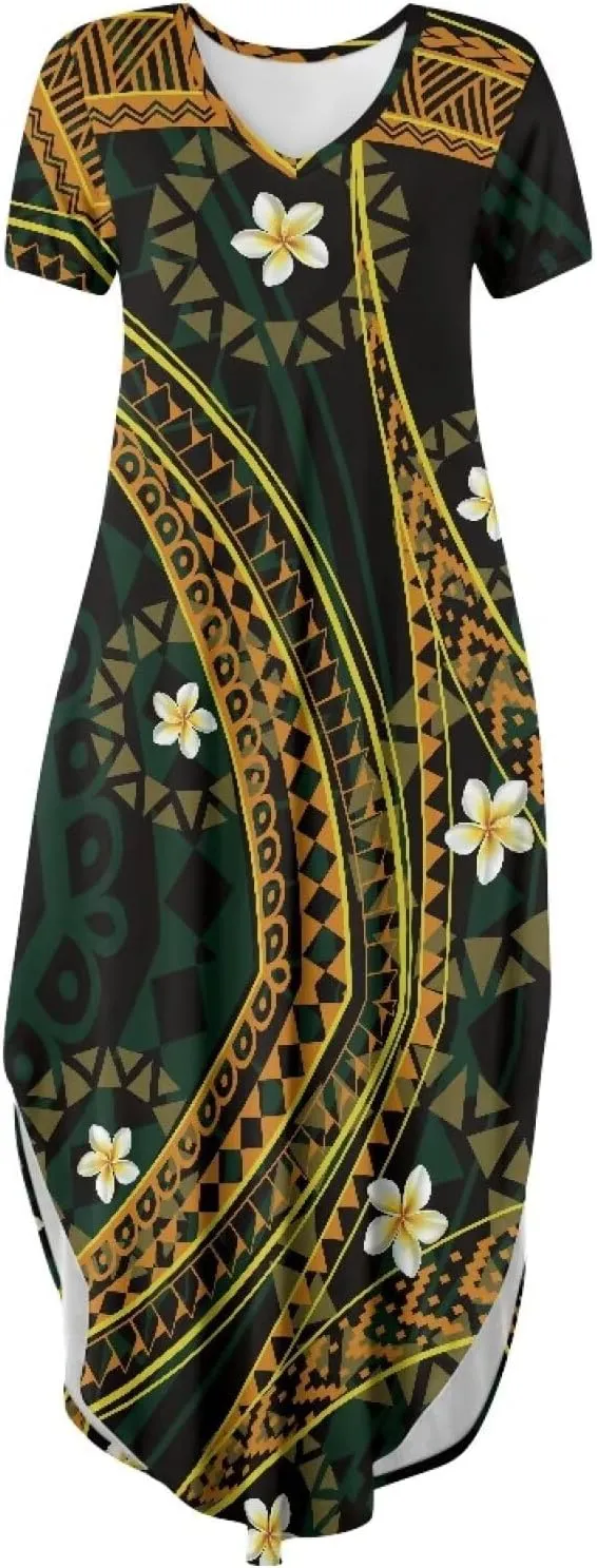 Hawaiian Mumu Dresses for Women with Pockets Short Sleeve Summer Dresses Boho Plus Size Dresses for Women
