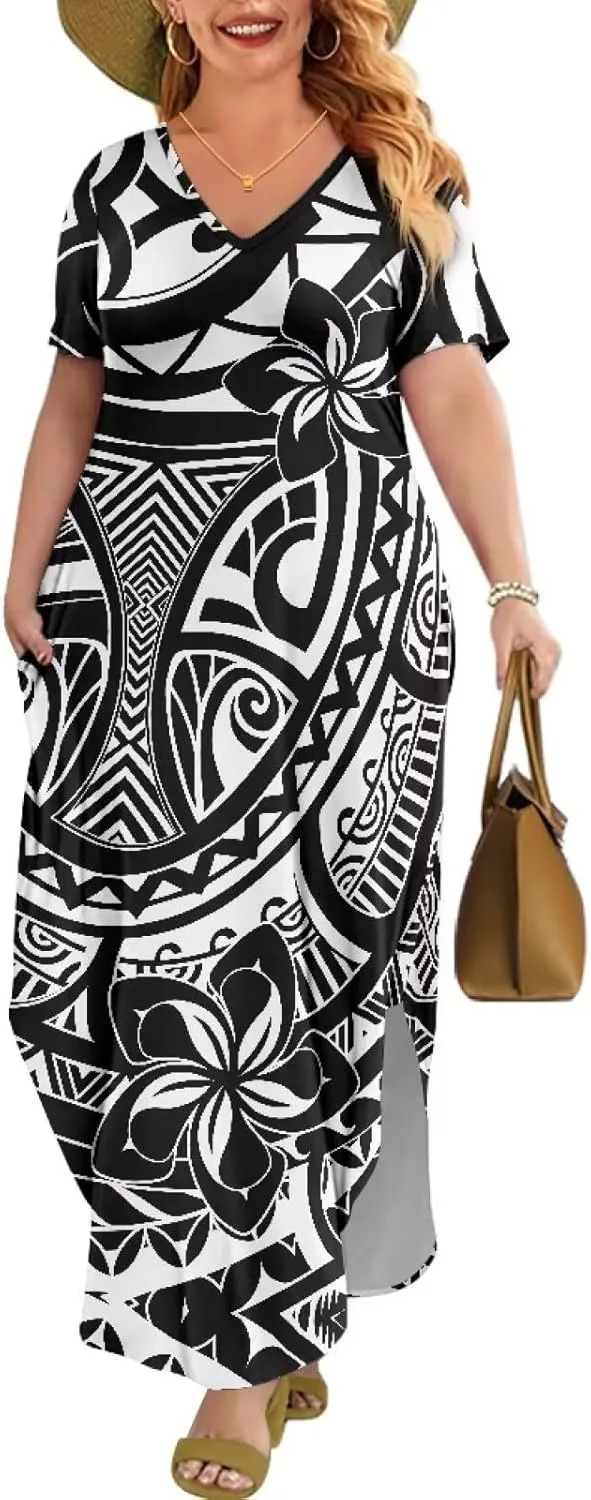 Hawaiian Mumu Dresses for Women with Pockets Short Sleeve Summer Dresses Boho Plus Size Dresses for Women