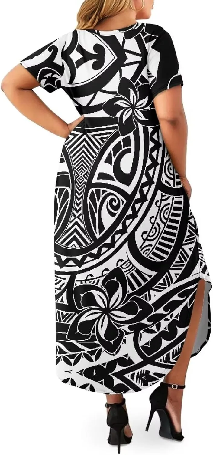 Hawaiian Mumu Dresses for Women with Pockets Short Sleeve Summer Dresses Boho Plus Size Dresses for Women