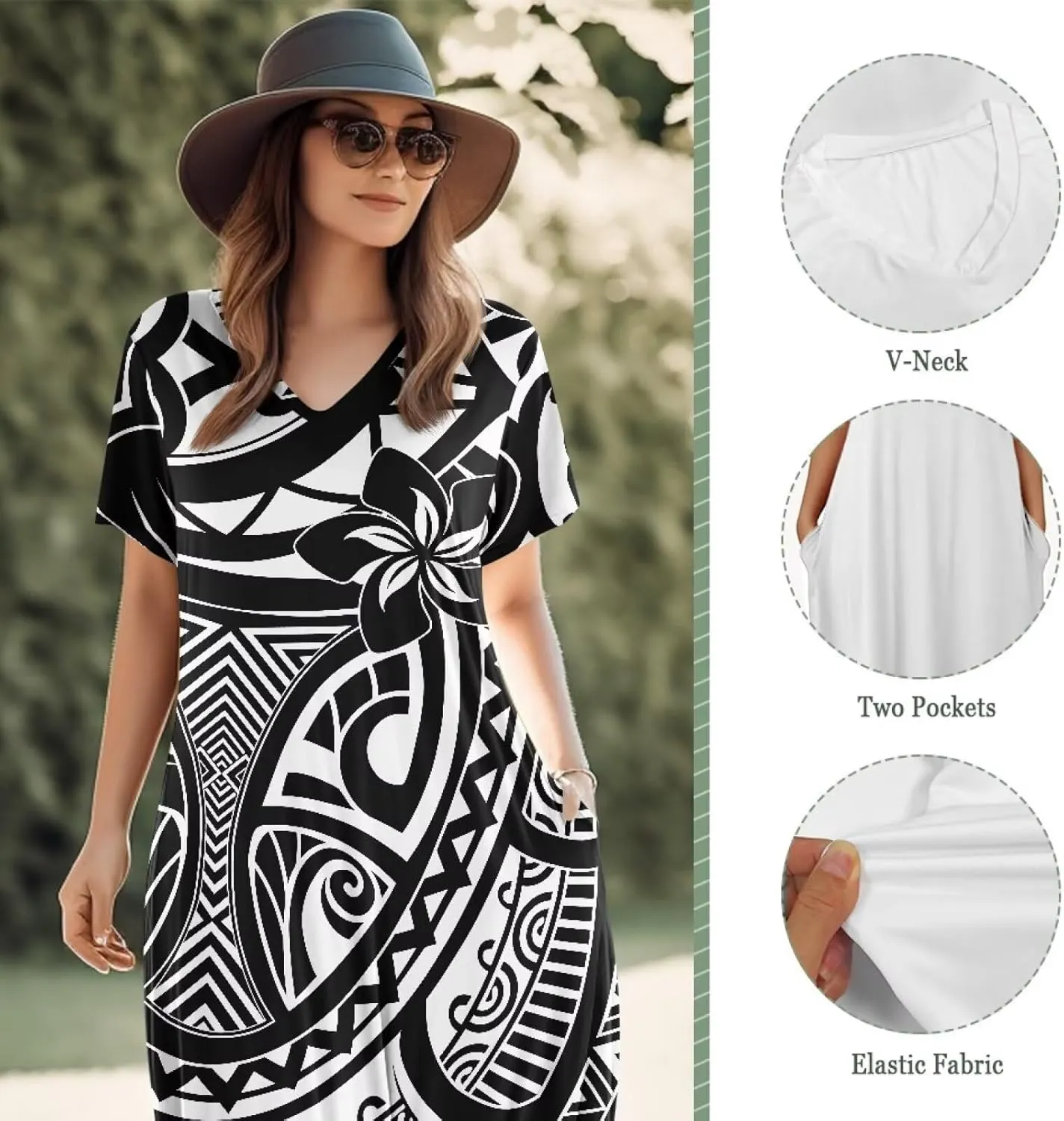 Hawaiian Mumu Dresses for Women with Pockets Short Sleeve Summer Dresses Boho Plus Size Dresses for Women