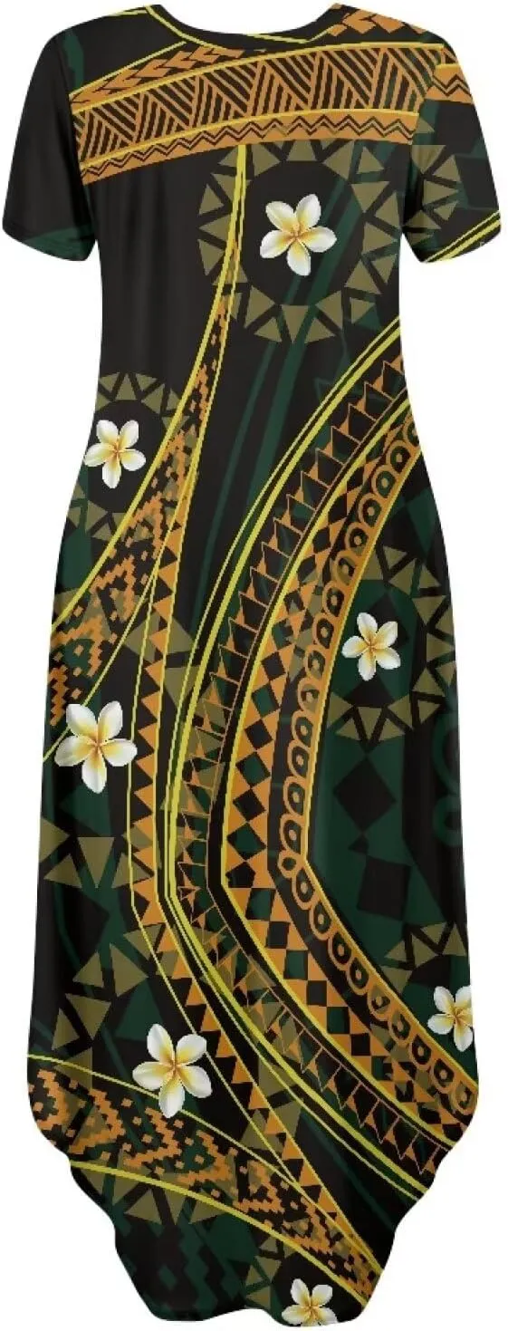Hawaiian Mumu Dresses for Women with Pockets Short Sleeve Summer Dresses Boho Plus Size Dresses for Women