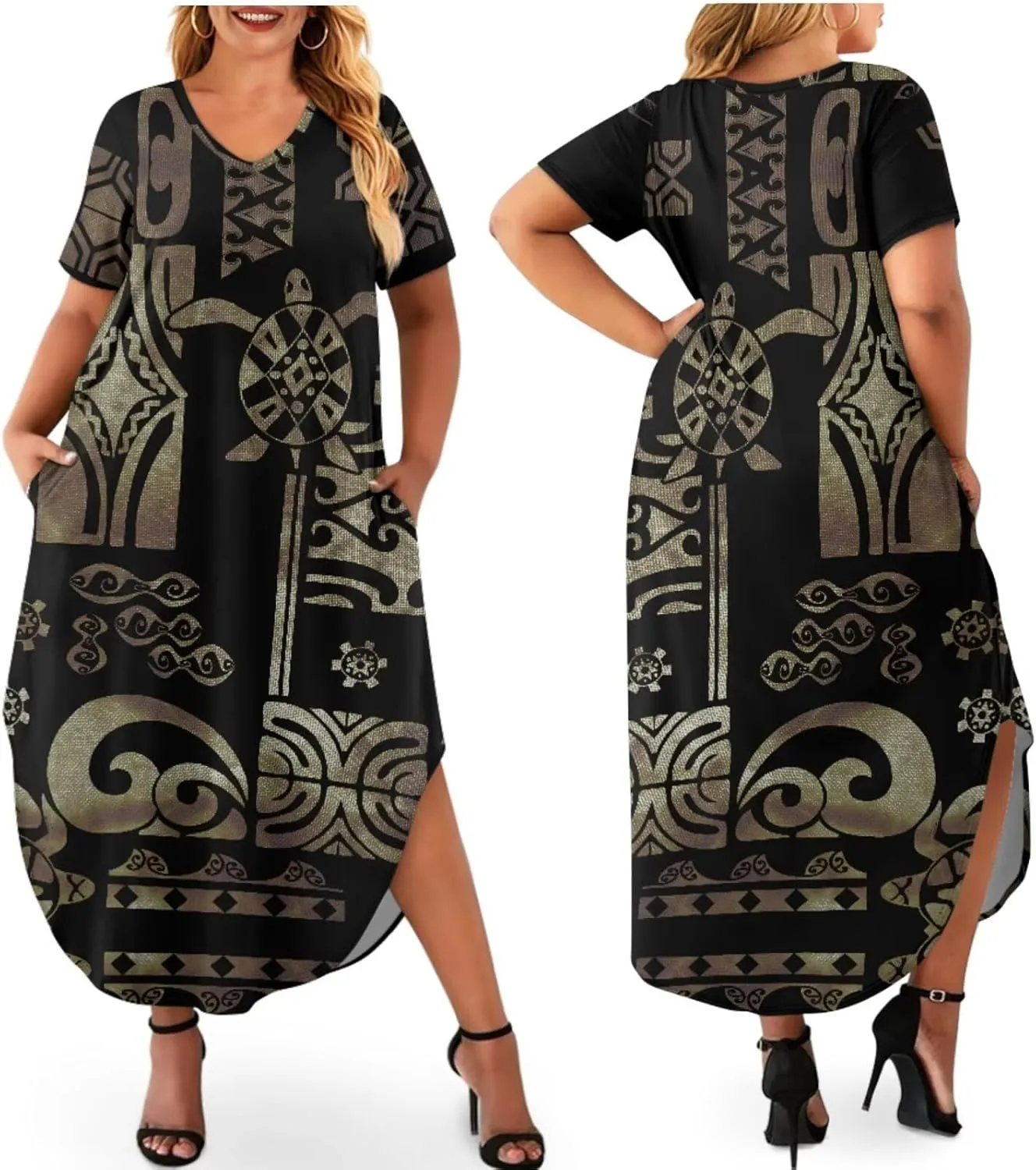 Hawaiian Mumu Dresses for Women with Pockets Short Sleeve Summer Dresses Boho Plus Size Dresses for Women