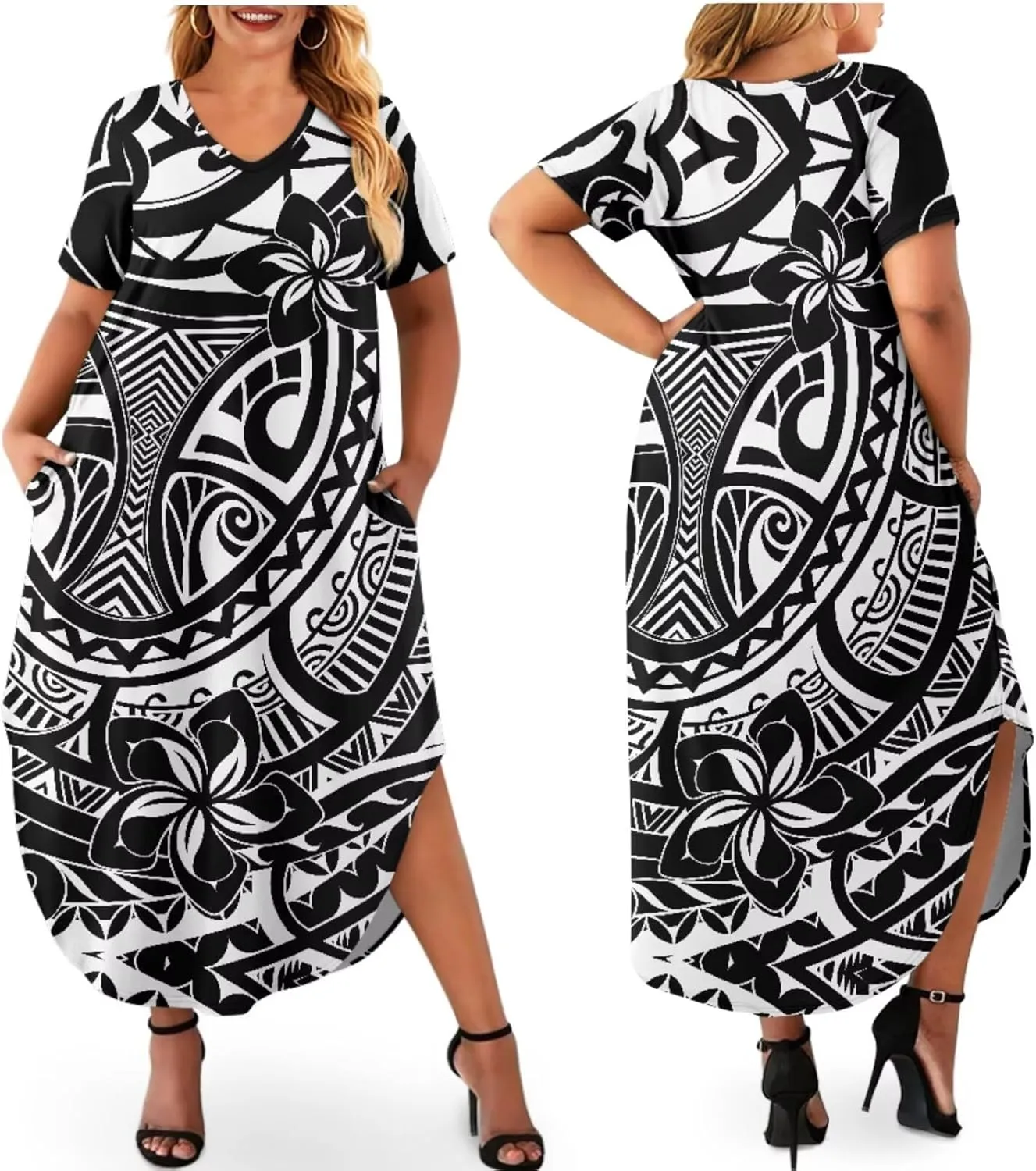 Hawaiian Mumu Dresses for Women with Pockets Short Sleeve Summer Dresses Boho Plus Size Dresses for Women