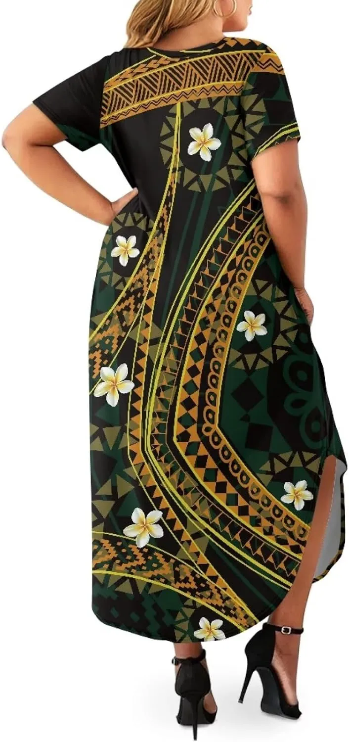Hawaiian Mumu Dresses for Women with Pockets Short Sleeve Summer Dresses Boho Plus Size Dresses for Women