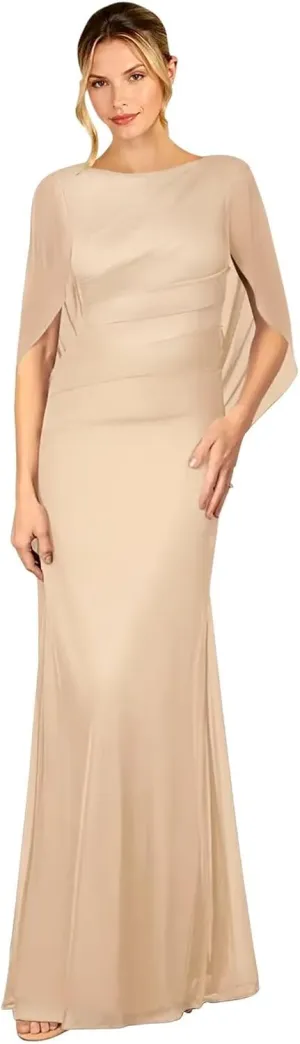 HEWEIGUI Chiffon Mother of The Bride Dresses for Wedding Long Formal Evening Gown with Cape Sleeves WHC088
