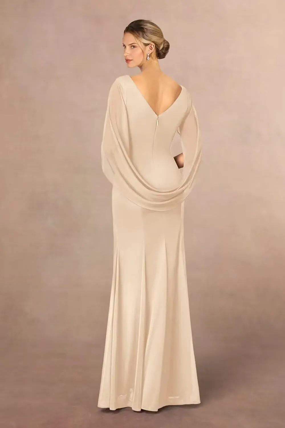 HEWEIGUI Chiffon Mother of The Bride Dresses for Wedding Long Formal Evening Gown with Cape Sleeves WHC088