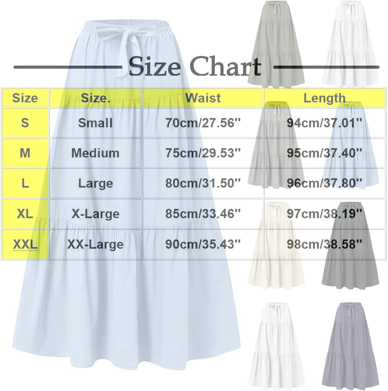 HGps8w Women's Boho Linen Flowy Maxi Skirt, Trendy Casual 2025 Summer Tiered A Line Elastic Waist Pleated Long Beach Skirts