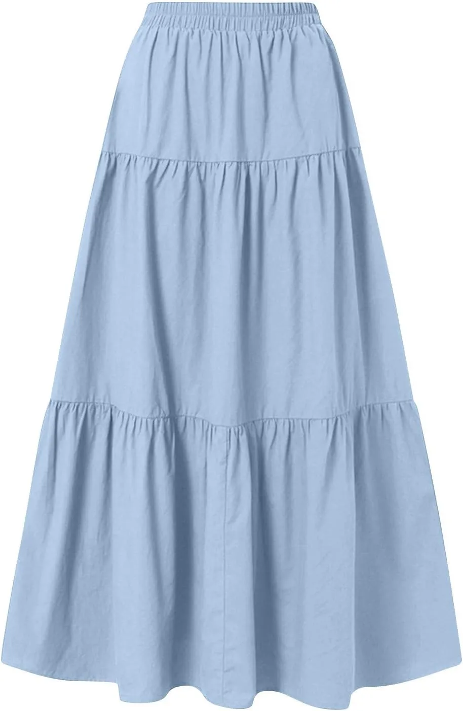 HGps8w Women's Boho Linen Flowy Maxi Skirt, Trendy Casual 2025 Summer Tiered A Line Elastic Waist Pleated Long Beach Skirts