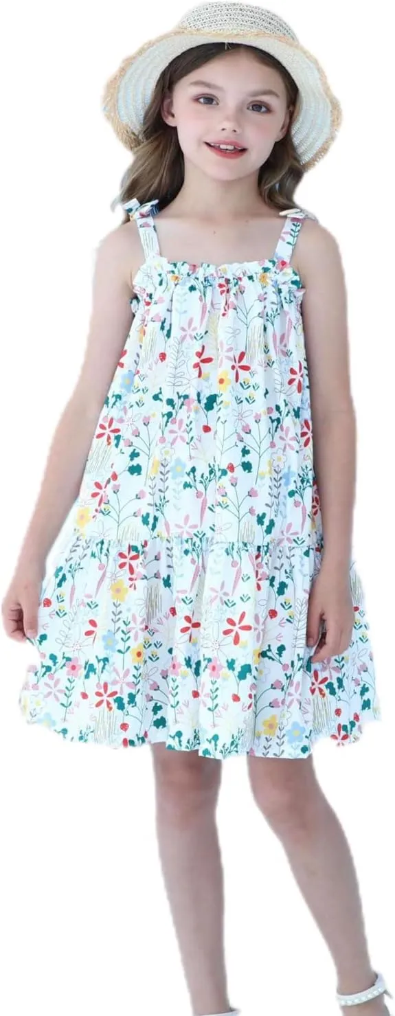 HILEELANG Little Girls Hawaii Dress Sleeveless Slip Easter Summer Cotton Casual Swing Twirly Beach Sundress