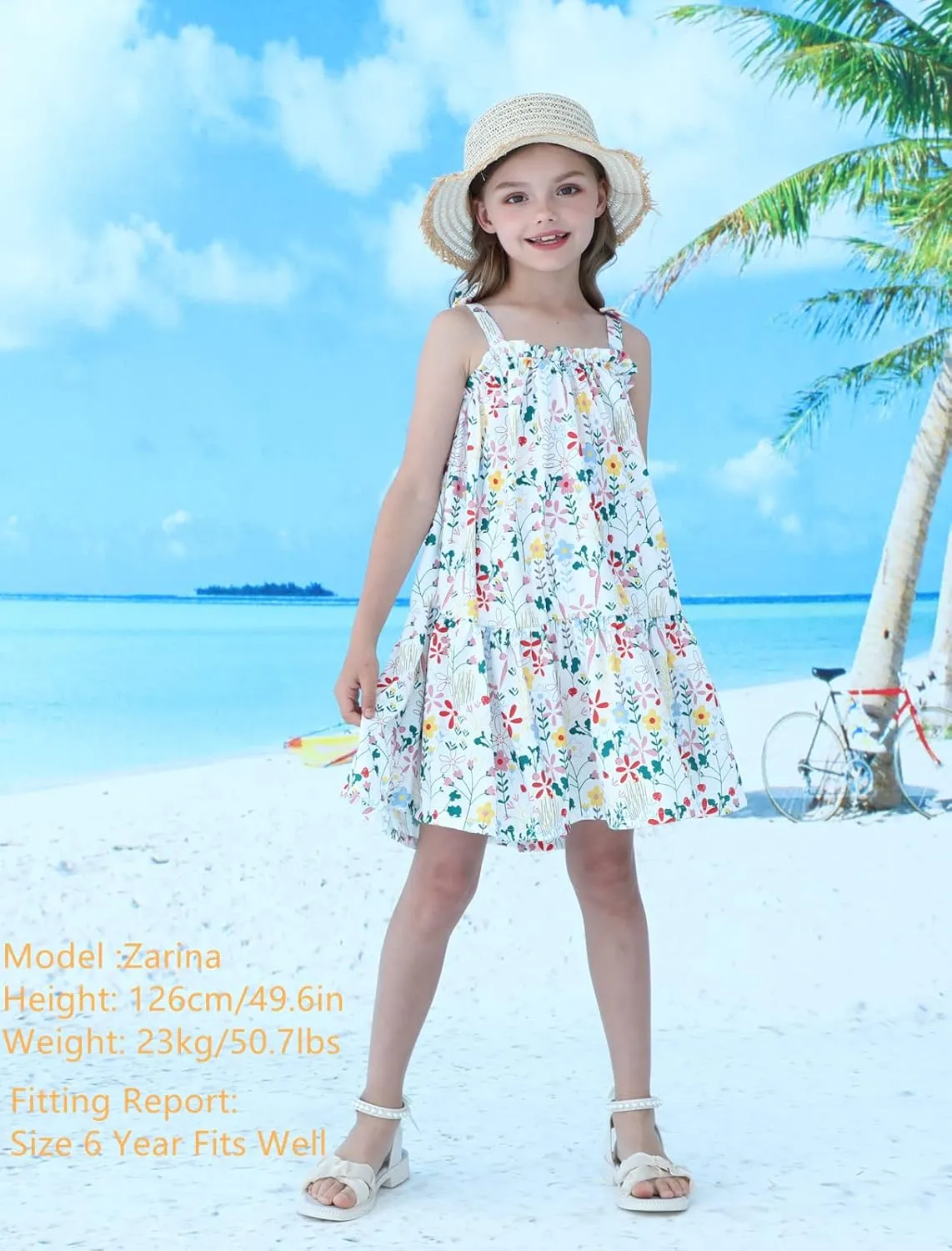 HILEELANG Little Girls Hawaii Dress Sleeveless Slip Easter Summer Cotton Casual Swing Twirly Beach Sundress
