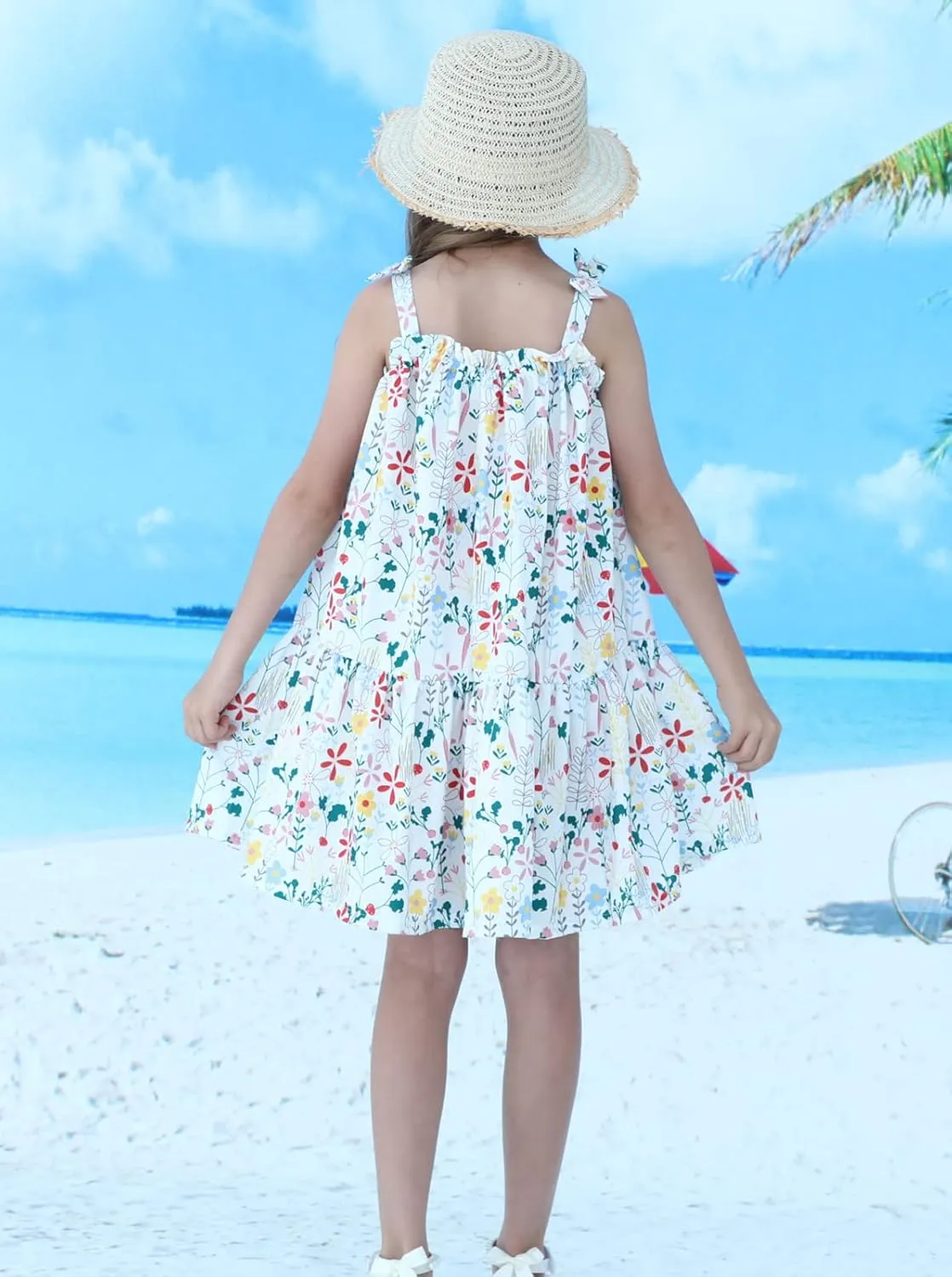 HILEELANG Little Girls Hawaii Dress Sleeveless Slip Easter Summer Cotton Casual Swing Twirly Beach Sundress