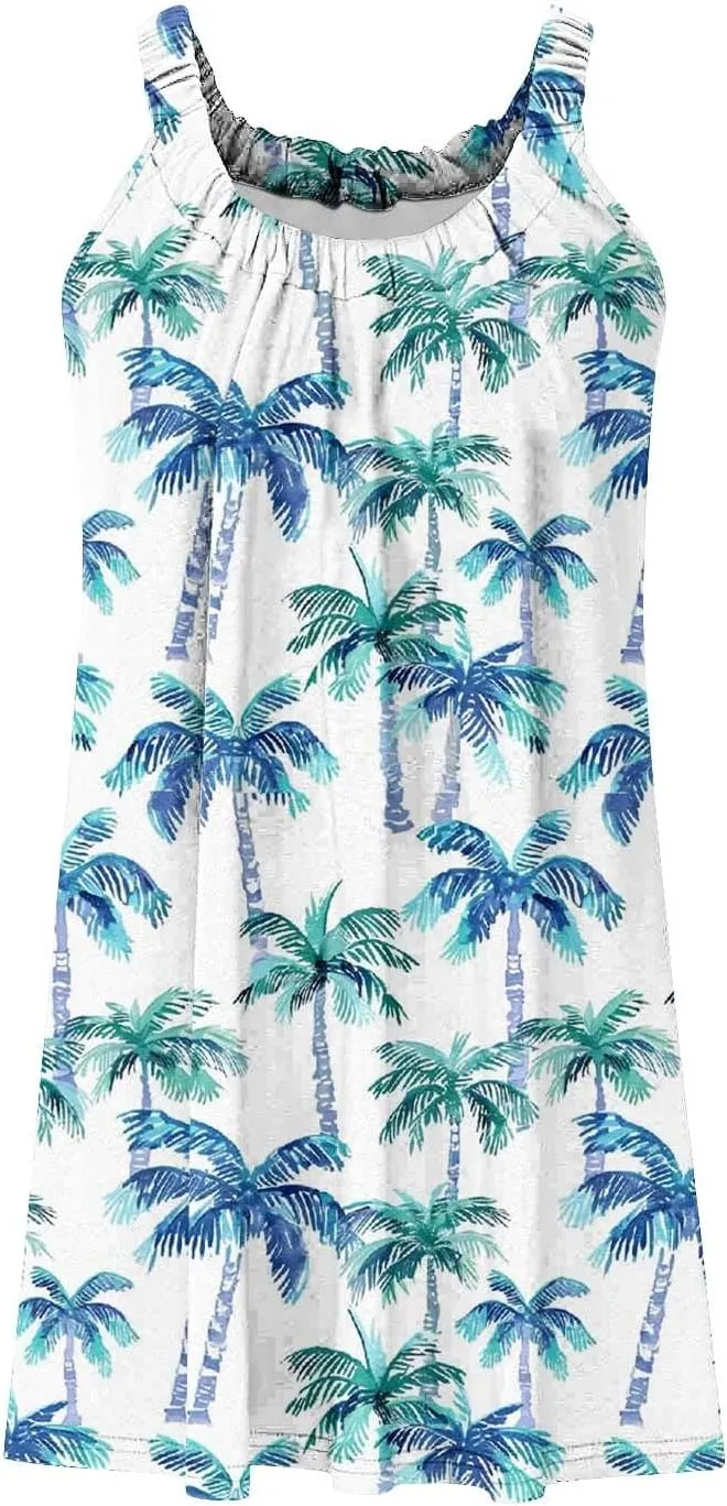 hlysgo Beach Dresses for Women 2025 Vacation Summer Sleeveless Mini Sundresses Trendy Floral Printed Swimsuit Coverup Dress