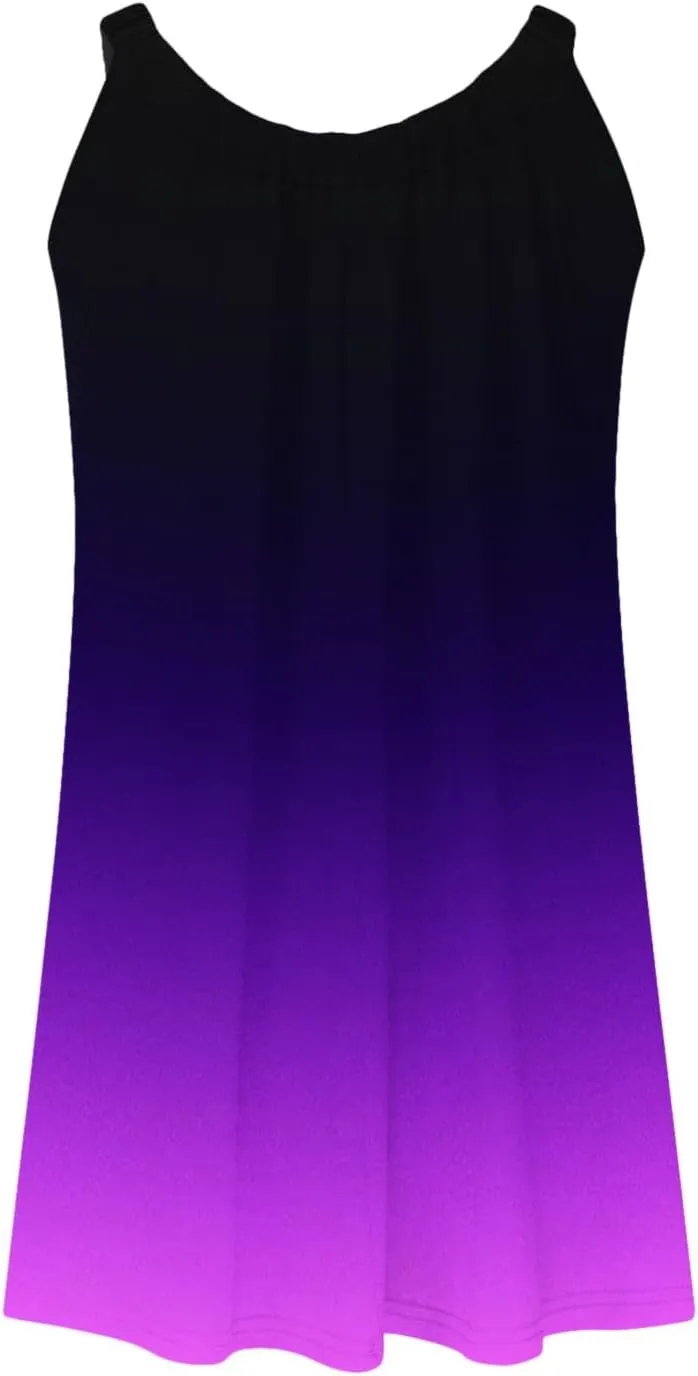 hlysgo Petite Dresses for Women Trendy Gradient Beachwear Coverup Sleeveless Crewneck Mini Dress Summer Knee Length Sundress
