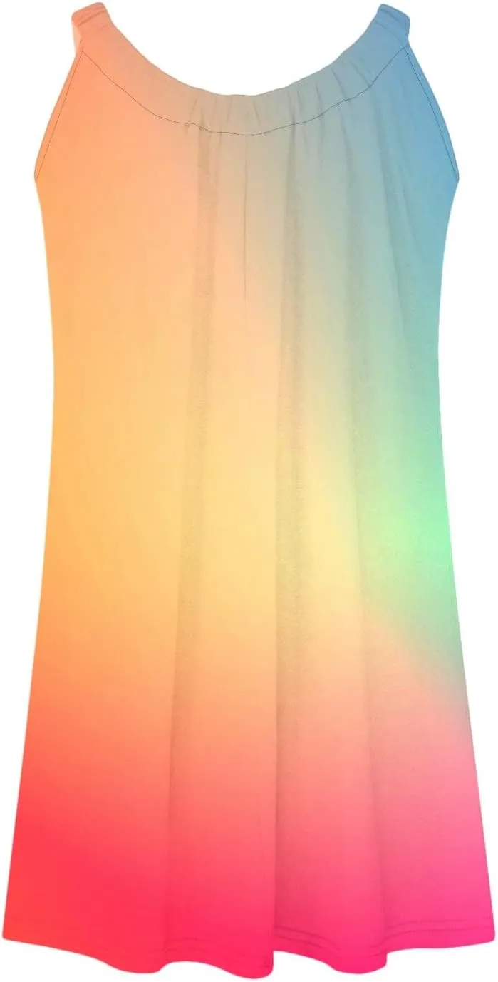 hlysgo Petite Dresses for Women Trendy Gradient Beachwear Coverup Sleeveless Crewneck Mini Dress Summer Knee Length Sundress