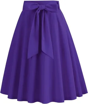 hlysgo Women's High Waist Pleated Midi Skirts 2025 Trendy A-Line Skirt Flowy Swing Skirt with Belt