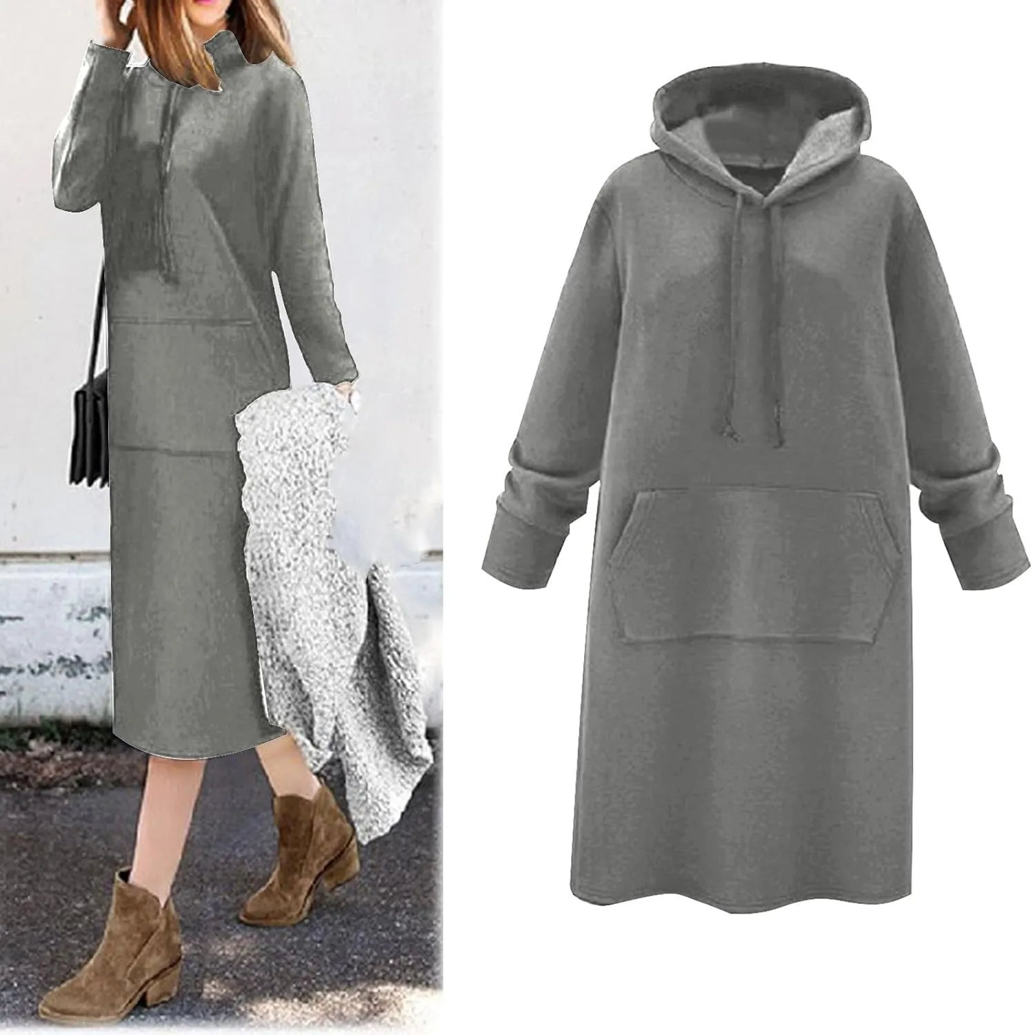 Hoodie Dress for Women 2024 Slim Casual Long Sleeve High Waist Drawstring Pullover Hooded Sweatshirt Dresses