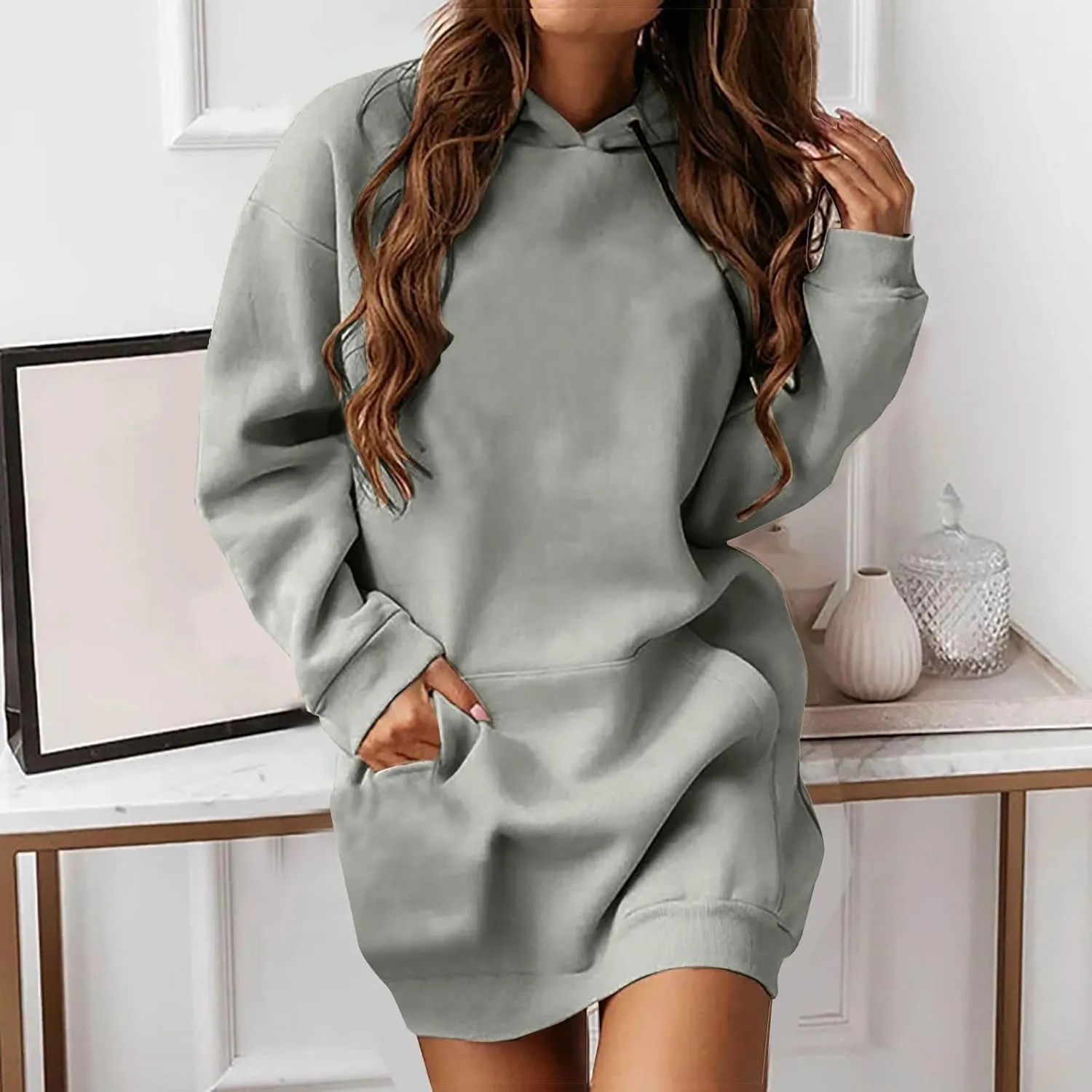Hoodie Dress for Women 2025 Plus Size Trendy Comfy Long Sleeve Spring Sweatshirts Casual Cute Pullover with Pockets