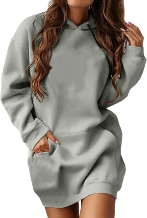 Hoodie Dress for Women 2025 Plus Size Trendy Comfy Long Sleeve Spring Sweatshirts Casual Cute Pullover with Pockets