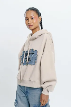 I Don'T Care Beige Hoodie