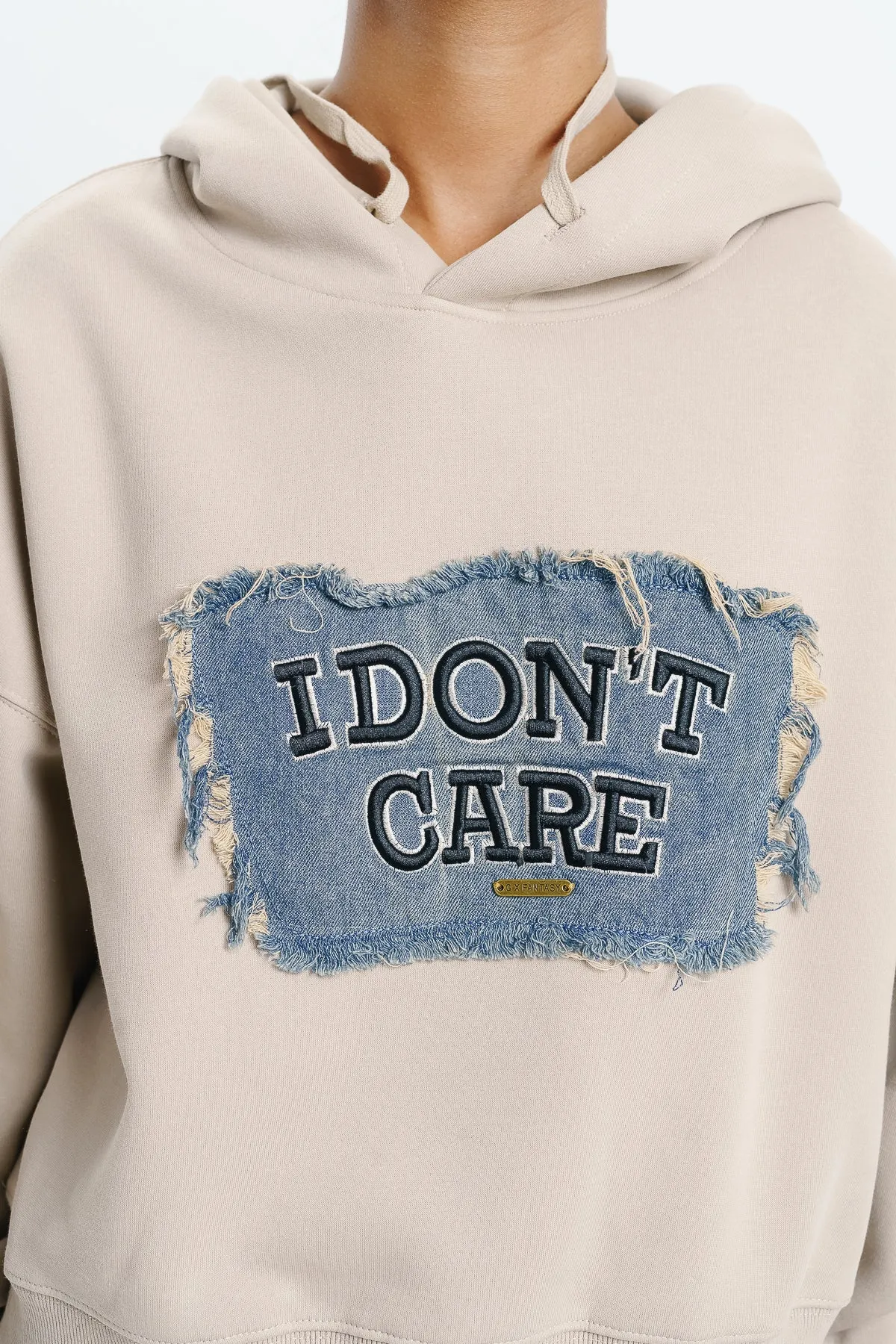 I Don'T Care Beige Hoodie