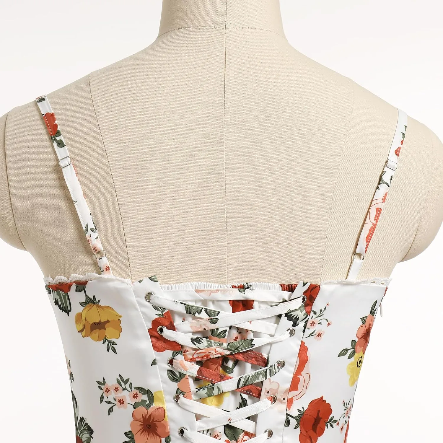 IDOPIP Summer Floral Corset Dress for Women Elegant Sleeveless Boho Mini Sundress Spaghetti Straps Ruffle Wedding Guest Dress