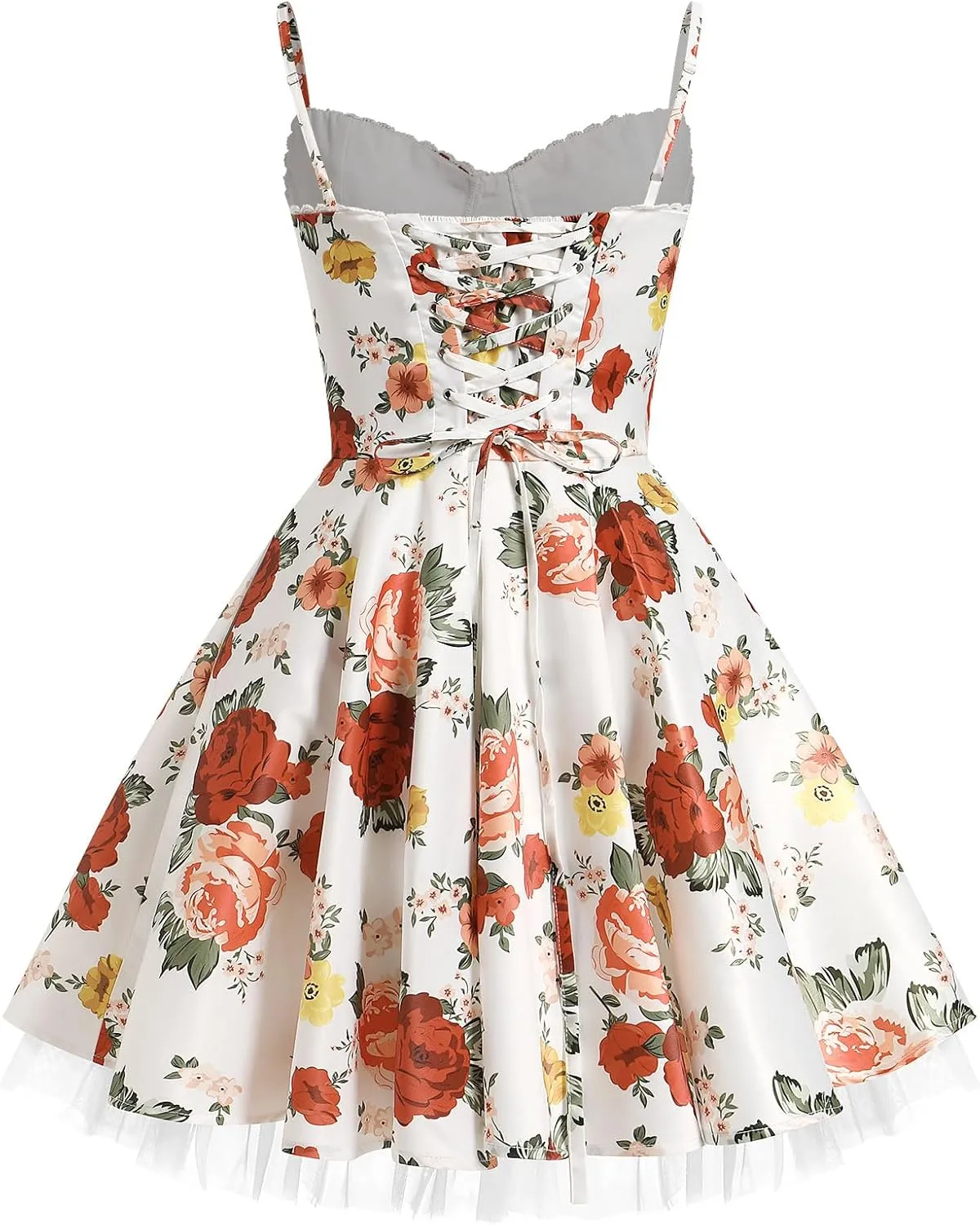 IDOPIP Summer Floral Corset Dress for Women Elegant Sleeveless Boho Mini Sundress Spaghetti Straps Ruffle Wedding Guest Dress