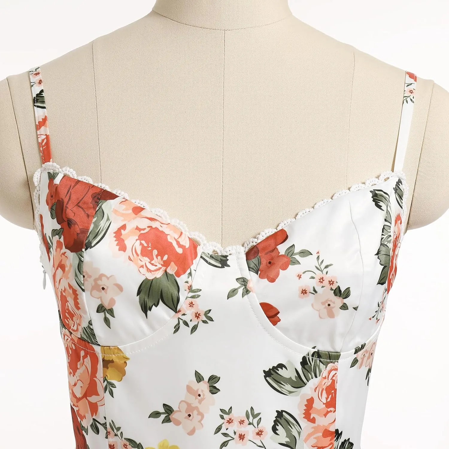 IDOPIP Summer Floral Corset Dress for Women Elegant Sleeveless Boho Mini Sundress Spaghetti Straps Ruffle Wedding Guest Dress