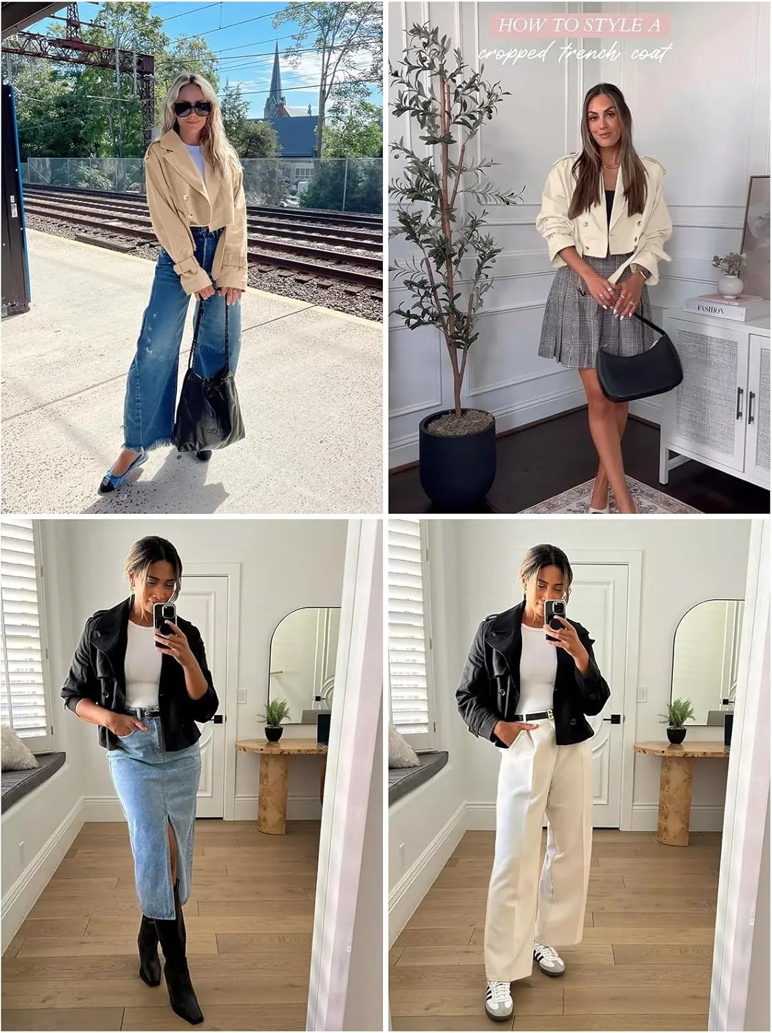 Imily Bela Womens Lapel Trench Coat Double Breasted Cropped Jacket Casual Outwear with Belt