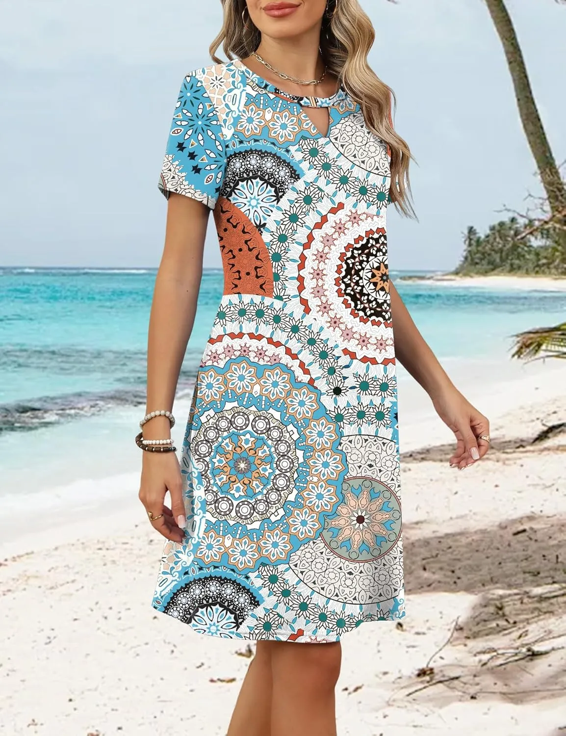 Ivicoer Summer Dresses for Women 2025 Short Sleeve Dress A-Line Mini Dress with Pockets