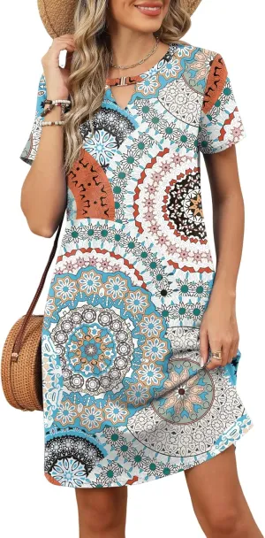 Ivicoer Summer Dresses for Women 2025 Short Sleeve Dress A-Line Mini Dress with Pockets