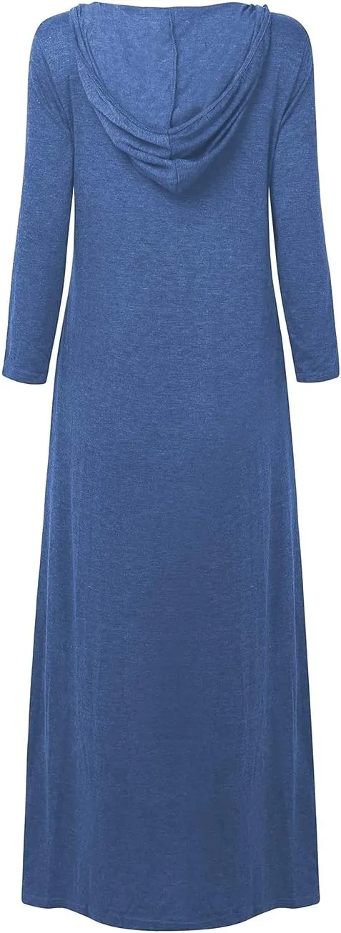 Jacansi Women's V-Neck Casual Long Sleeve/Short Sleeve Maxi Dress Hoodie Pocket Dress