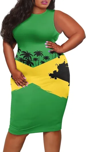Jamaican Dress for Women Vintage Jamaica Flag Geometric Print Sleeveless Maxi Dresses Party Club