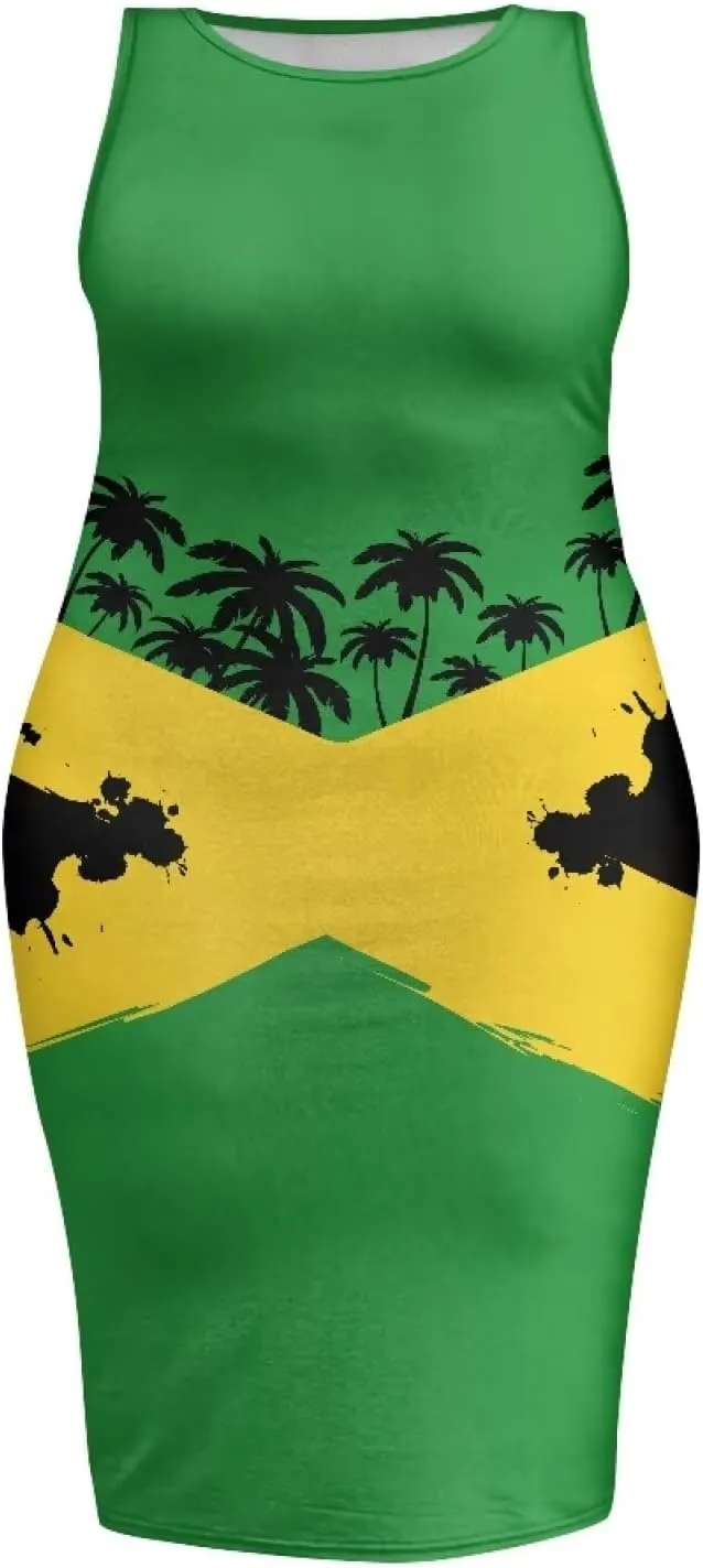 Jamaican Dress for Women Vintage Jamaica Flag Geometric Print Sleeveless Maxi Dresses Party Club